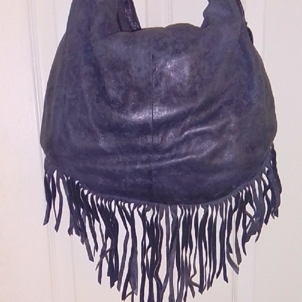 Lucky Brand Black Hobo Bag with Fringe - Picture 3 of 14